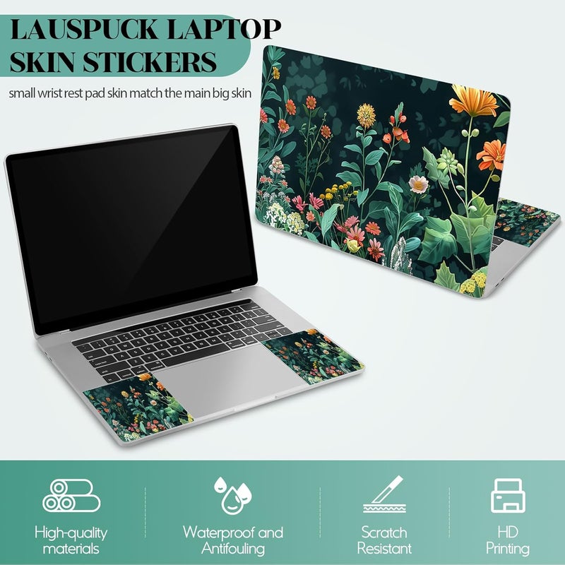 Lauspuck Laptop Skin Sticker Decal,13.3" 14" 15" 15.4" 15.6 inch Laptop Vinyl Skin Sticker Cover, Art Decal Protector with Free 2 Wrist Pads, Green Daisy Leaves - Image 2